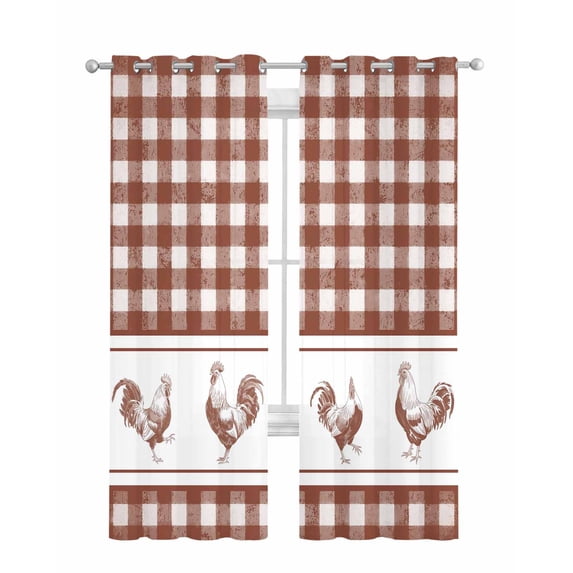 Farmhouse Orange Plaid Sheer Curtains 84 Inch Length 2 Panels Set for Living Room/Bedroom, Vintage Country Cock Checkered Kitchen Curtains Grommet Semi-Sheer Curtains Window Treatments 42"x84"x2