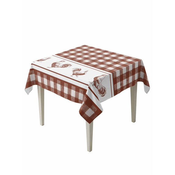 Farmhouse Orange Plaid Suqare Tablecloth - 60 x 60 Inch, Vintage Country Cock Checkered Waterproof & StainResistant Tablecloth, Washable Oil-proof Table Cover for Dining/Party/Wedding/Camping/Buffet