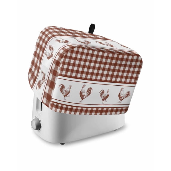Farmhouse Orange Plaid Toaster Cover 4 Slice, Large Kitchen Appliance Covers, Vintage Country Cock Checkered Toaster Oven Cover with Loop, Bread Machine Cover Polyester Dust Cover Protection