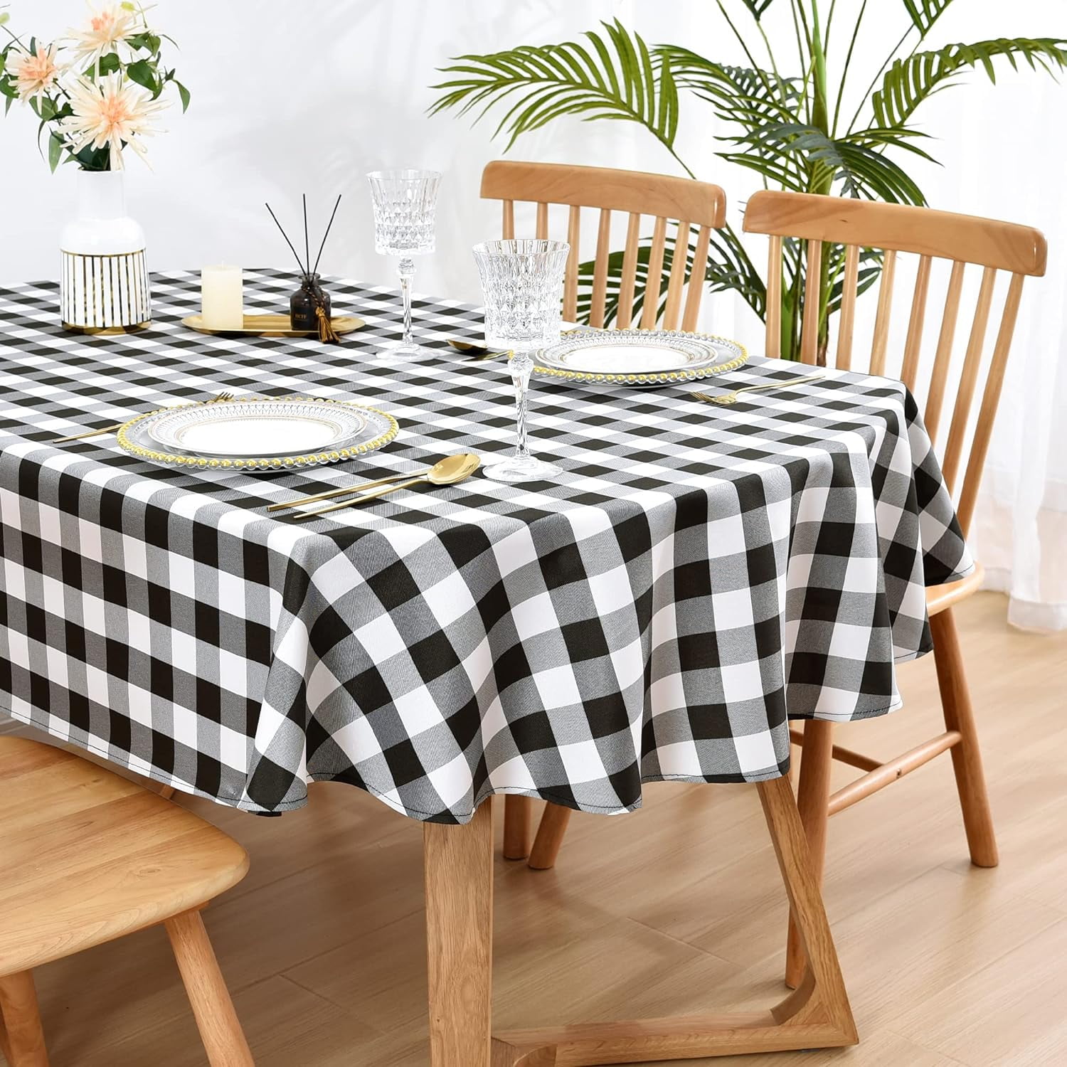 Farmhouse Oval Checkered Tablecloth Black and White Gingham Table Cloth Buffalo Plaid Fabric ...