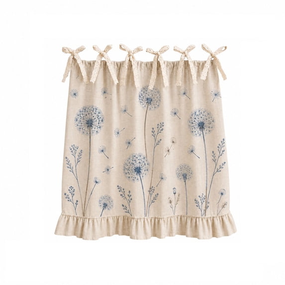 Farmhouse Oven Curtain with Ties & Ruffle Trim Blue Dandelion Cozy Stove Skirt for Cabinet Seasonal & Everyday Kitchen Decor