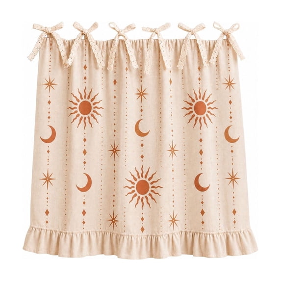 Farmhouse Oven Curtain with Ties & Ruffle Trim Celestial Sun Moon Cozy Stove Skirt for Cabinet Seasonal & Everyday Kitchen Decor