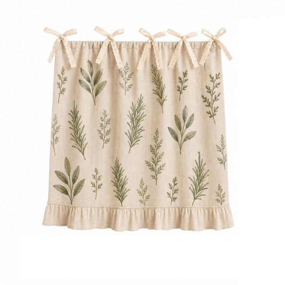 Farmhouse Oven Curtain with Ties & Ruffle Trim Rosemary Herb Cozy Stove Skirt for Cabinet Seasonal & Everyday Kitchen Decor