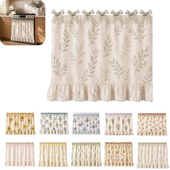 Farmhouse Oven Decorative Cloth, Lace Ruffle Stove Dust Cover Curtain with Bowknot for Kitchen Appliance Decoration