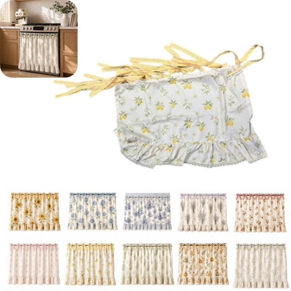 Farmhouse Oven Decorative Cloth, Lace Ruffle Stove Dust Cover Curtain with Bowknot for Kitchen Appliance Decoration