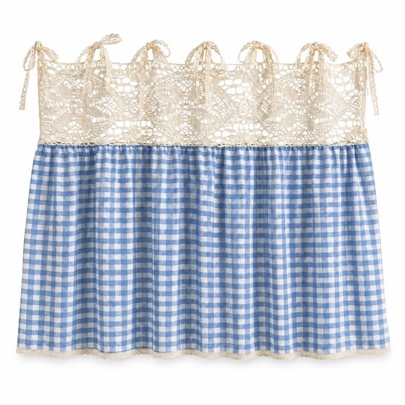 Farmhouse Oven Door Curtain, 30x22 Inch Soft Cotton Gingham Plaid Lace Decorative Curtain, Tool-Free Tie On Washable Rustic Cottagecore Fringe Cover for Stove Dishwasher Cabinet Kitchen Decoration