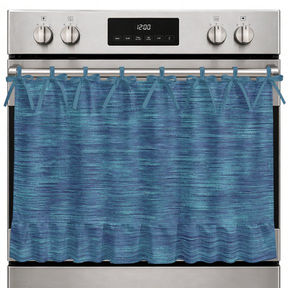 Farmhouse Oven Skirt Curtain Indigo Blue Solid Color Oven Curtain Tie Top Minimalist Vintage Linen Texture Stove Skirt Curtains with Ties&Ruffle Trim Dishwasher Skirts Curtains for Cabinet 32"x24"