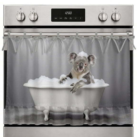 Farmhouse Oven Skirt Curtain Koala Bathing Oven Curtain Tie Top Modern Abstract Bathtub Cute Shower Stove Skirt Curtains with Ties&Ruffle Trim Dishwasher Skirts Curtains Cover for Cabinet 32"x24"