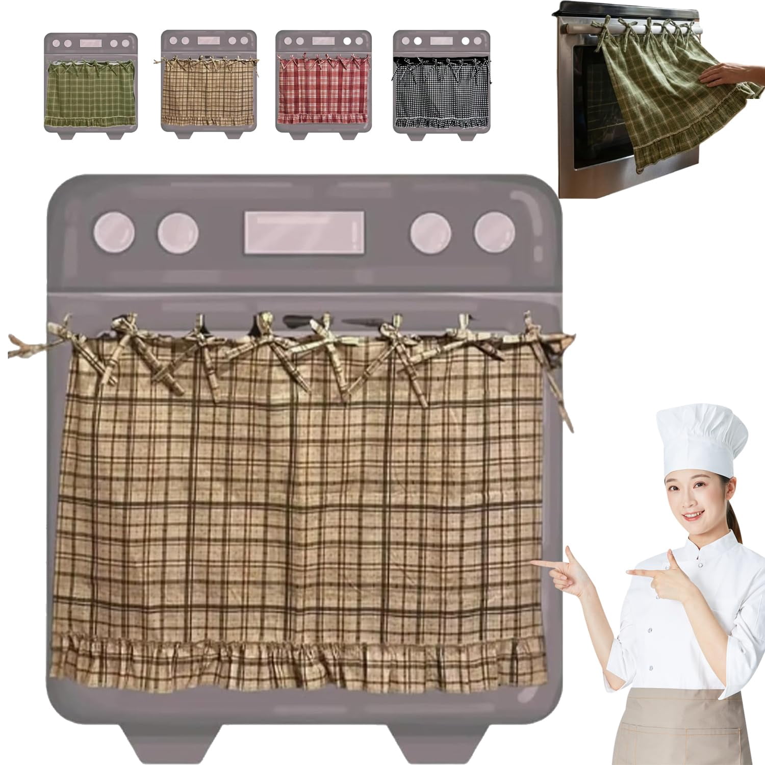 Oven Ribbon Farmhouse Oven Skirt Curtain, Ruffled Kitchen Oven Cover with Ribbon ...