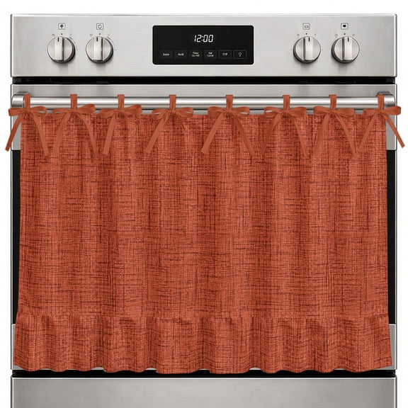 Farmhouse Oven Skirt Curtain Rust Red Oven Curtain Tie Top Rustic Farmhouse Solid Color Stove Skirt Curtains with Ties&Ruffle Trim Dishwasher Skirts Curtains Cover for Cabinet Kitchen Sink 27"x20"