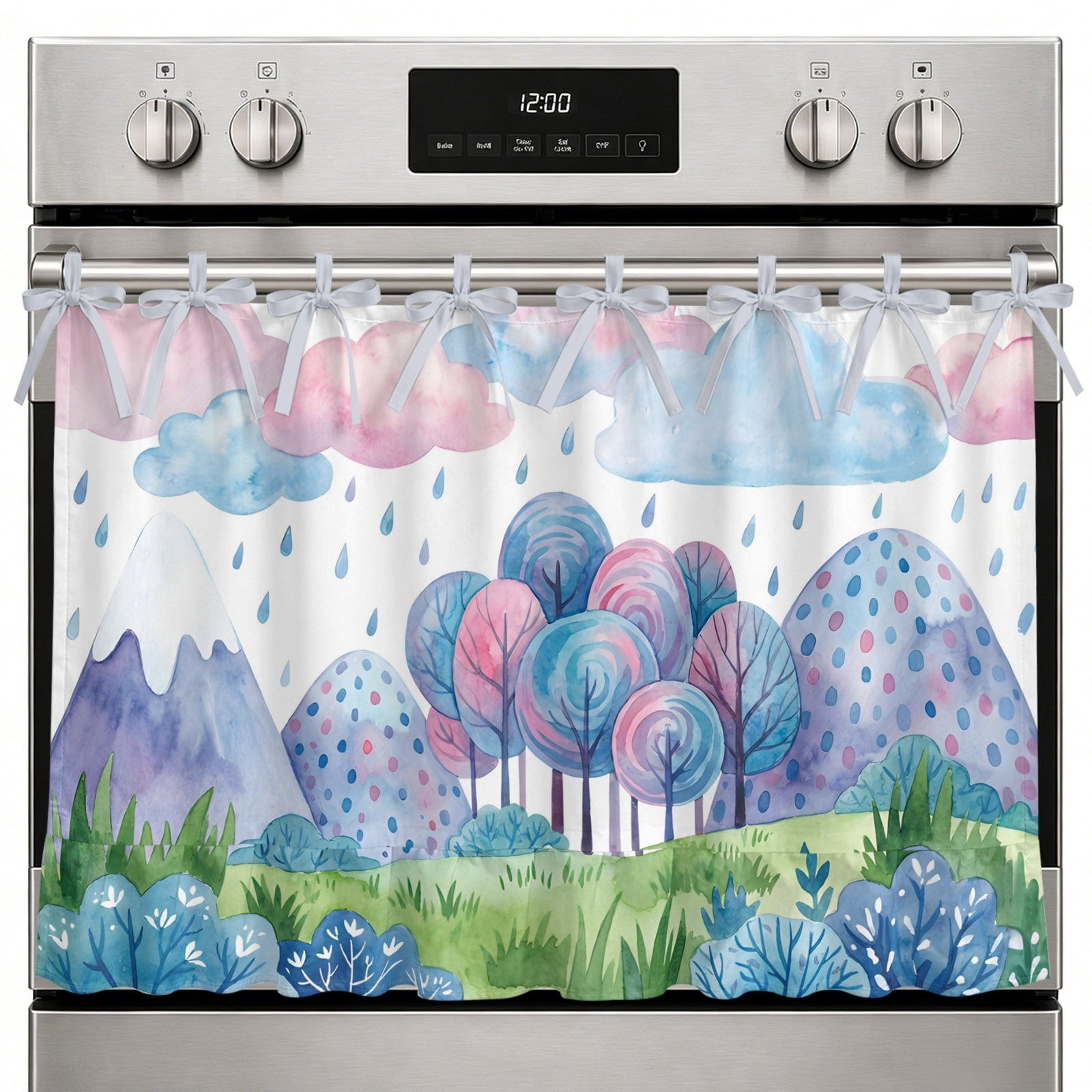 Farmhouse Oven Skirt Curtain Simple Line-drawing Forest Oven Curtain ...