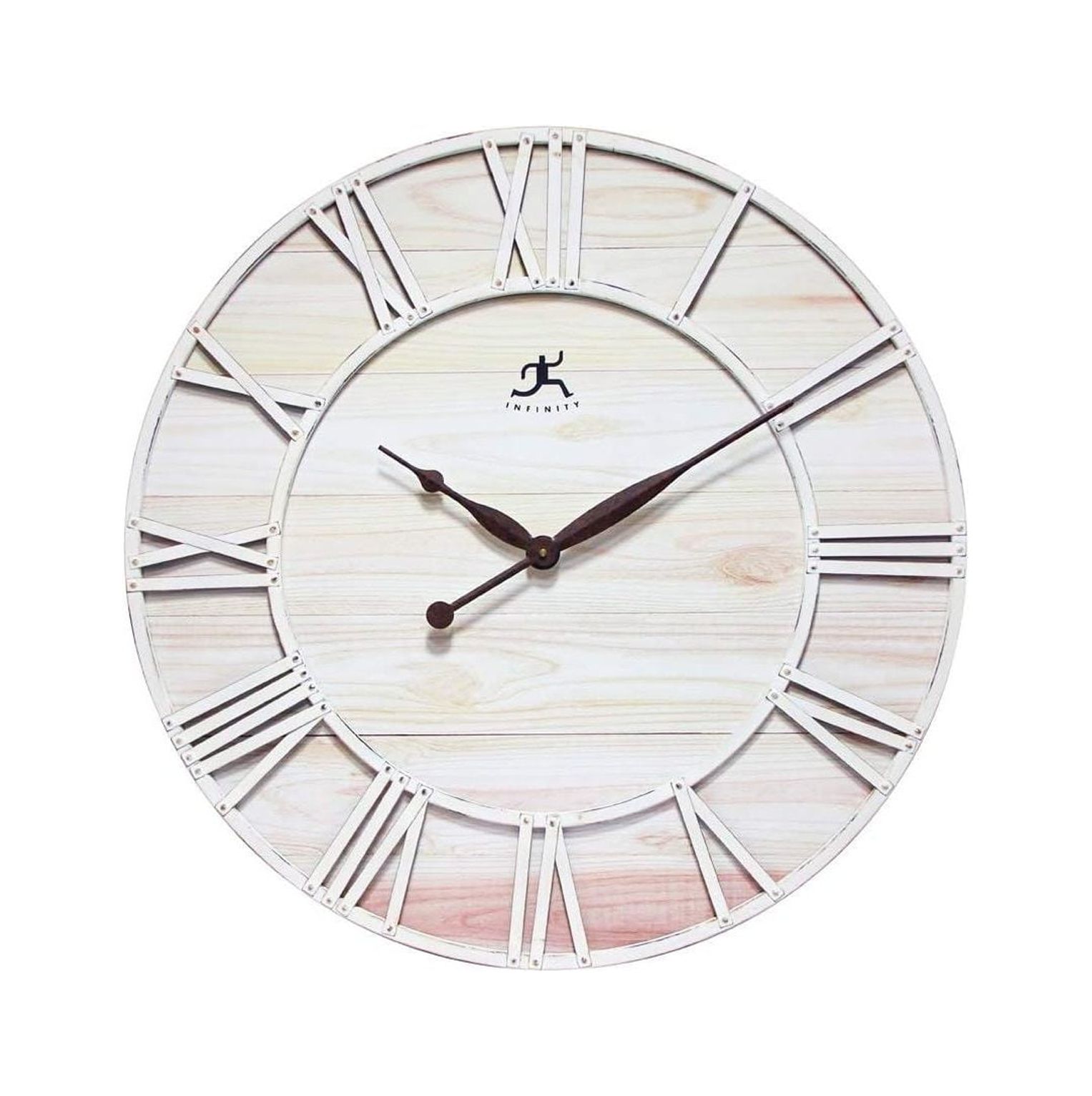 Farmhouse Oversized Wall Clock Coastal White Ivory Open Face Brown