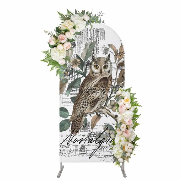 Farmhouse Owl Arch Backdrop Cover, Spandex Fitted Wedding Arch Cover, Country Envelope Postmark Botancial Round Top Stand Covers for Birthday Ceremony Bridal Shower Party Decor 4x1.65 Ft