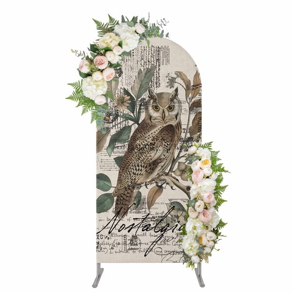 Farmhouse Owl Arch Backdrop Cover, Spandex Fitted Wedding Arch Cover, Country Envelope Postmark Rustic Botancial Round Top Stand Covers for Birthday Ceremony Bridal Shower Party Decor 4x1.65 Ft