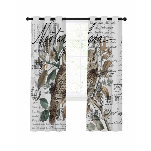 Farmhouse Owl Blackout Curtains 45 Inches Long for Bedroom, Country Envelope Postmark Botancial Thermal Insulated Room Darkening Black Out Window Curtain Panels Grommet Drapes for Living Room