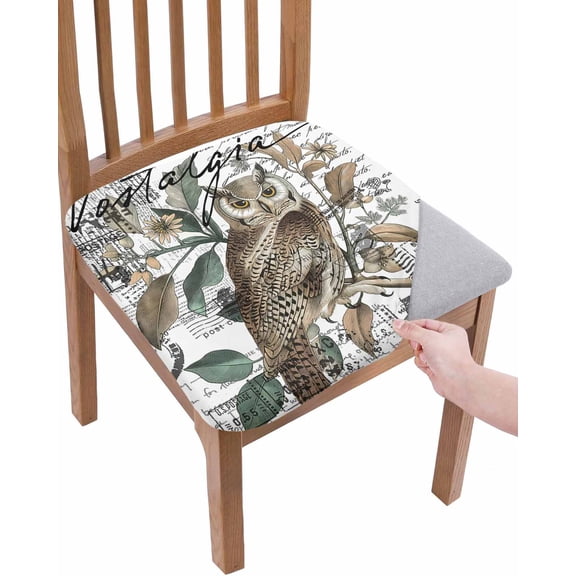 Farmhouse Owl Chair Seat Covers for Dining Room Stretch Chair Seat Covers Set of 4, Country Envelope Postmark Botancial Chair Seat Protector Cushion Slipcovers for Kitchen Restaurant Office