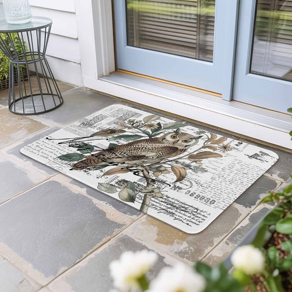 Farmhouse Owl Door Mat Indoor Outdoor, Country Envelope Postmark Botancial Non Slip Welcome Mat with Rubber Backing, Absorbent Fabric Front Door Mats Entryway Rug for Home Patio Entrance 24"x36"
