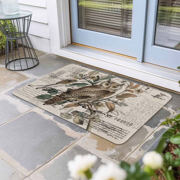 Farmhouse Owl Door Mat Indoor Outdoor,Country Envelope Postmark Rustic Botancial Non Slip Welcome Mat with Rubber Backing,Absorbent Fabric Front Door Mats Entryway Rug for Home Patio Entrance 24"x36"