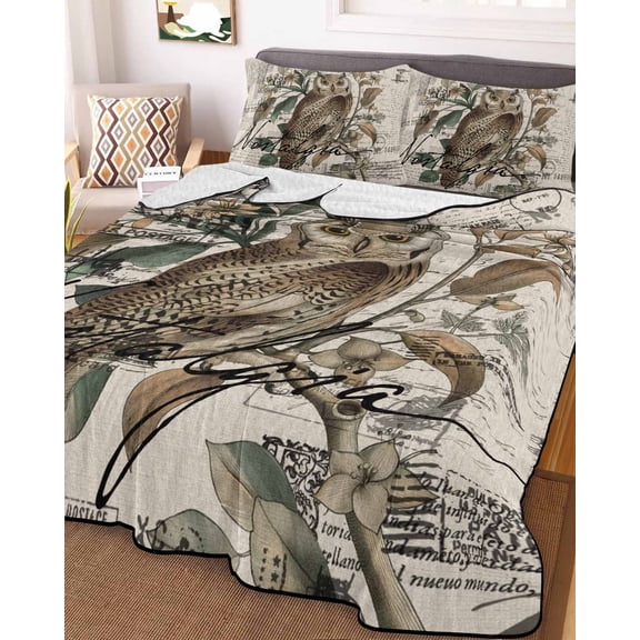 Farmhouse Owl Full Size Down Alternative Comforter, Lightweight Comforter Quilt Bedding Set with Pillow Shams Country Envelope Postmark Rustic Botancial All Seasons Bed Comforter Duvet Insert 78"x90"