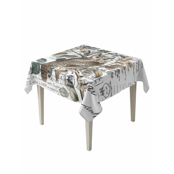 Farmhouse Owl Table Cloth, Country Envelope Postmark Botancial Waterproof Tablecloth for Square Tables, Reusable Washable Fabric Table Cover for Restaurant Kitchen Dining Tables 60"x60"