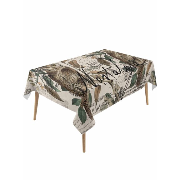 Farmhouse Owl Table Cloth, Country Envelope Postmark Rustic Botancial Waterproof Tablecloth for Rectangle Tables, Reusable Washable Fabric Table Cover for Restaurant Kitchen Dining Tables 60"x120"