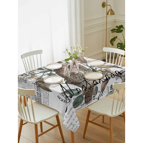 Farmhouse Owl Tablecloth Rectangle Table Cloth 52x70, Waterproof Tablecloth Outdoor Table Cloth, Country Envelope Postmark Botancial Washable Table Cover for Kitchen Dinning Party