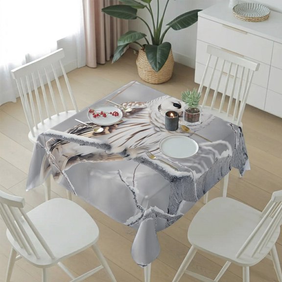 Farmhouse Owl on Tree Branch Table Cloth 54x54in, Waterproof Square Tablecloth Wipeable Tablecloths Winter Bird Natural Scenery Table Covers for Dining Tables Party Indoor Outdoor