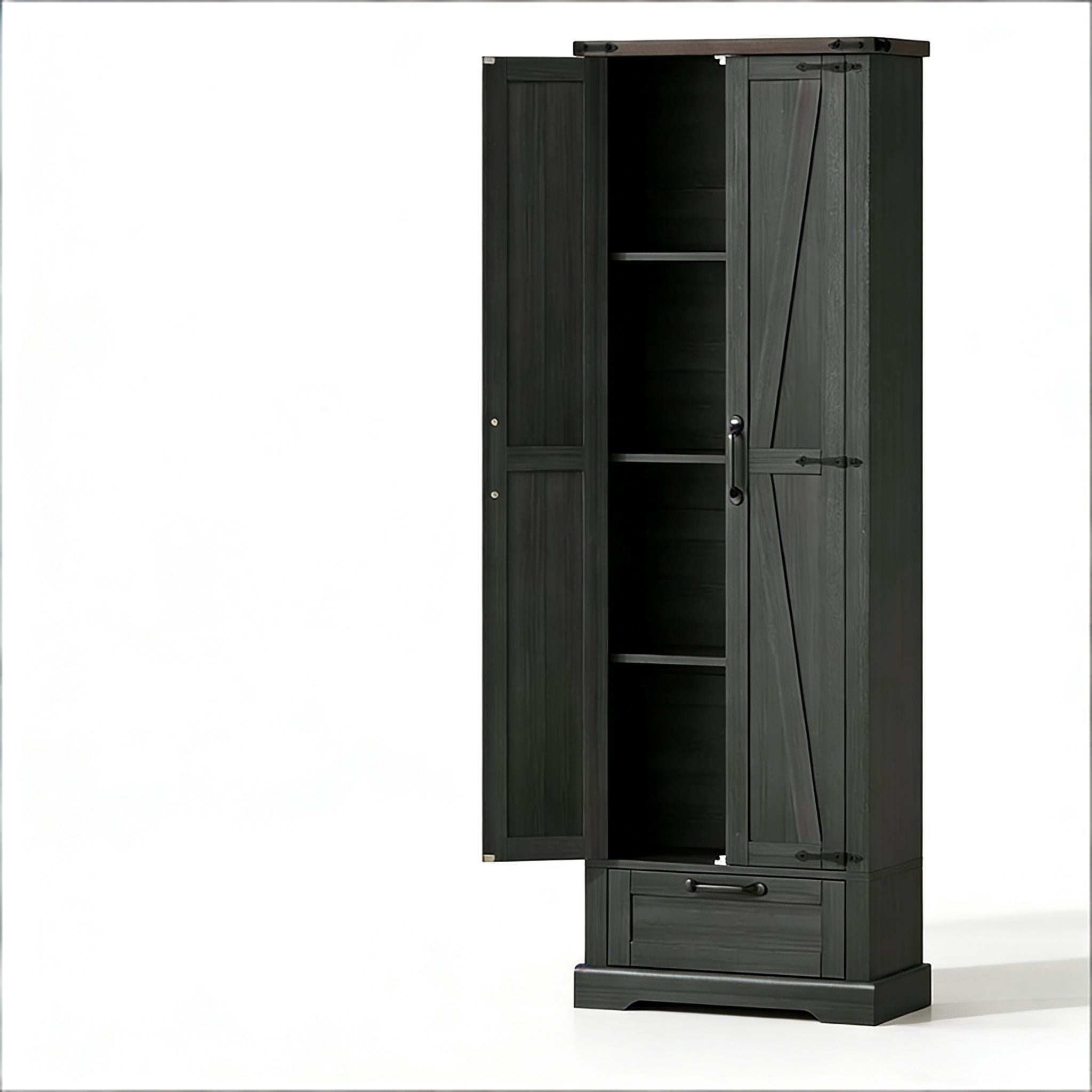 Farmhouse Pantry Cabinet, 70.9" Tall Kitchen Pantry Storage Cabinet with Barn Door,Drawer & Adjustable Shelves