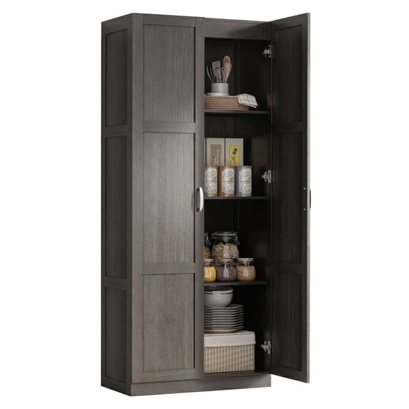 Farmhouse Pantry Cabinet, 71" Kitchen Pantry Storage with Adjustable Shelves, Espresso Finish