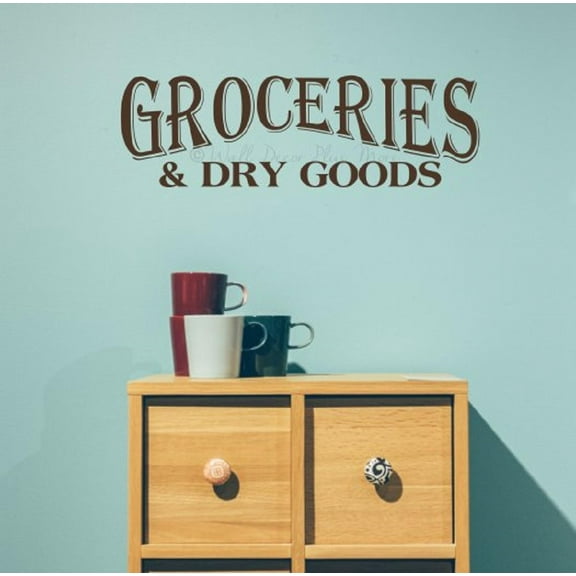 Farmhouse Pantry Kitchen Decor Sticker Groceries & Dry Goods Wall Decal Word Art 23x7-Inch Chocolate Brown