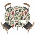 thumbnail image 1 of Farmhouse Parrots Fitted Tablecloth with Elastic Edged, Round Table Cloth for Dining Table, Spring Summer Botanical Leaves Burlap Waterproof Oil Proof Table Cover for Indoor Outdoor 55"-60", 1 of 8