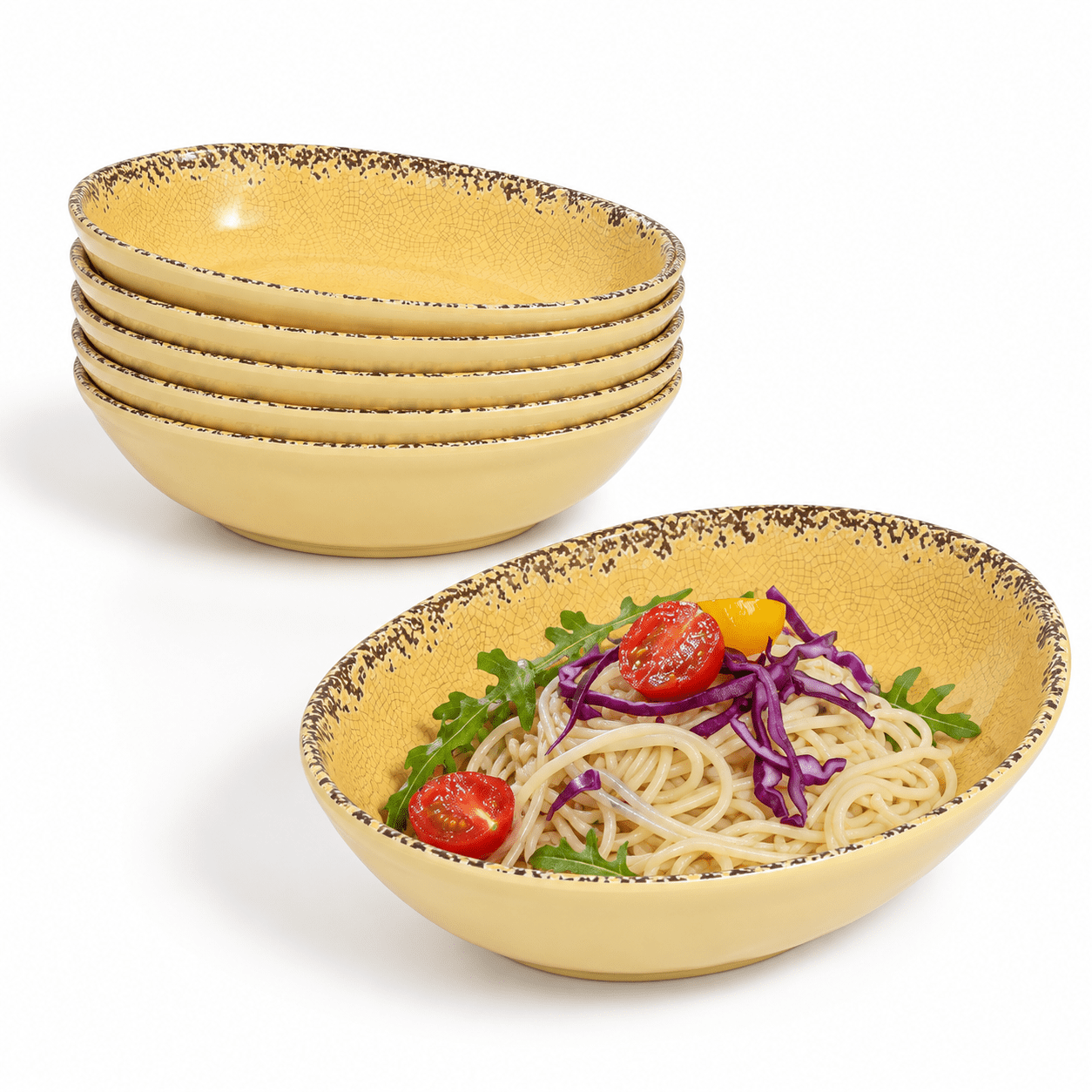 Noodle Making Rustic Farmhouse Pasta Set 42 Oz Large Salad 9.25 Inch 6 Piece Soup Wide And ...
