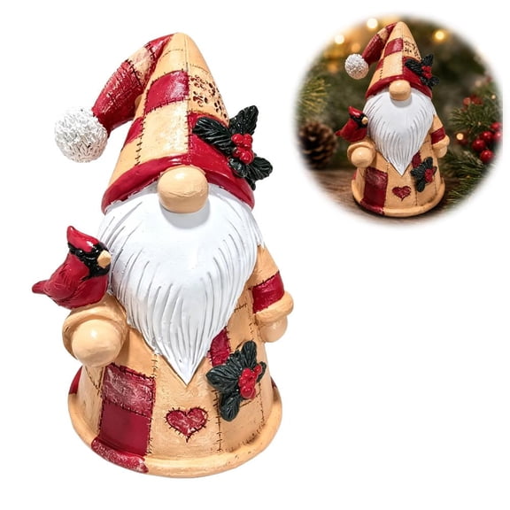 Farmhouse Patchwork Bird Lighted Figurine, Resin Christmas Decoration for Desk, Fireplace, Office, 5.51 in