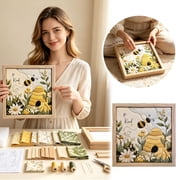Farmhouse Patchwork Honeycomb Art DIY Kit, Floral Sunflower Cloth Craft Kit for Adult Craft Supplies Housewarming Wall Decor 8.7x8.7in