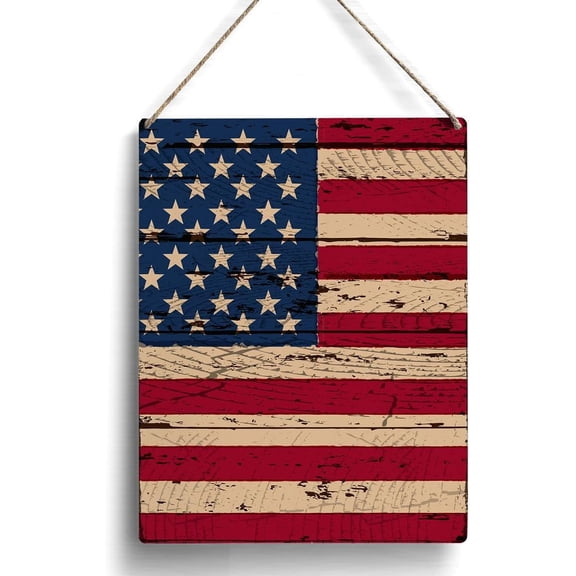 Farmhouse Patriotic America Wooden Sign Artwork, Flag of America Wood Sign Wall Art Hanging Sign Home Office Decor 8x10 Inch