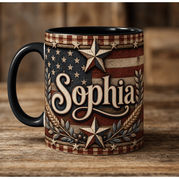 Farmhouse Patriotic Mug 2D Printed 3D Effect Personalized Rustic Americana Gift