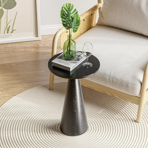Farmhouse Pedestal Small End Table Round Martini Table Wood Plant Stand Rustic Drink Table for Small Space Living Room, Bedroom, Black