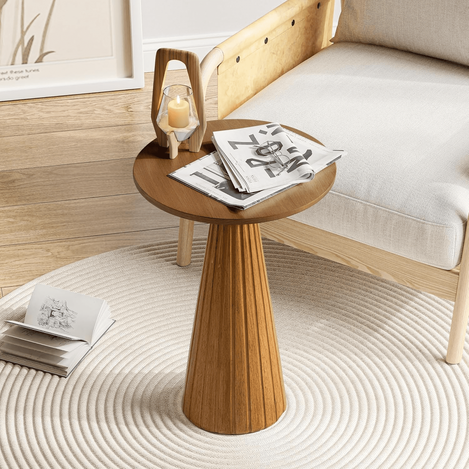Farmhouse Pedestal Small End Table Round Martini Table Wood Plant Stand ...