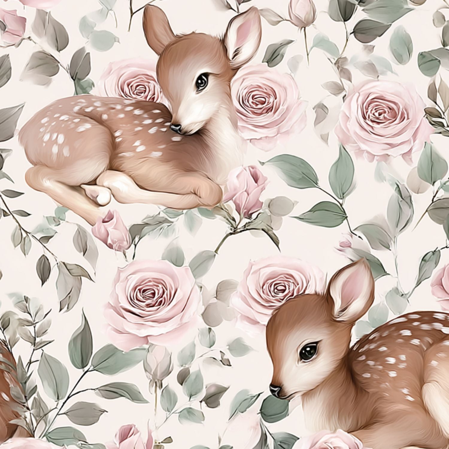 Farmhouse Peel and Stick Wallpaper 17.7in x 9.8ft Baby Deer Fawn Floral Pink Roses Soft Pastel Contact Paper Vinyl Waterproof Self Adhesive Wall Paper for Bedroom Shelf Cabinet Renter Friendly