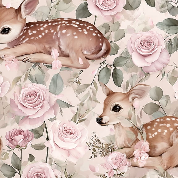 Farmhouse Peel and Stick Wallpaper 17.7in x 9.8ft Baby Deer Fawn Floral Seamless Pastel Pink Contact Paper Vinyl Waterproof Self Adhesive Wall Paper for Bedroom Shelf Cabinet Renter Friendly