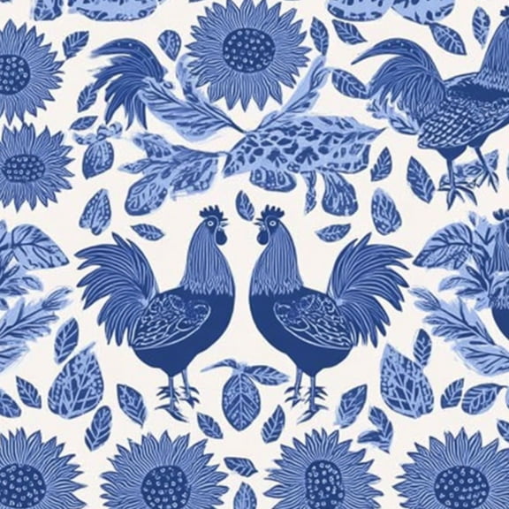 Farmhouse Peel and Stick Wallpaper 17.7in x 9.8ft Blue Rooster Sunflower Leaves Floral Elements Mural Vinyl Self-Adhesive Removable Wall Paper for Bedroom Kitchen Cabinet Renter Friendly