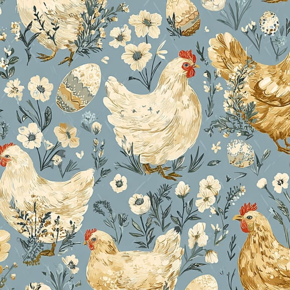 Farmhouse Peel and Stick Wallpaper 17.7in x 9.8ft Chickens Eggs Floral Blue Contact Paper Vinyl Waterproof Self Adhesive Wall Paper for Bedroom Shelf Cabinet Renter Friendly