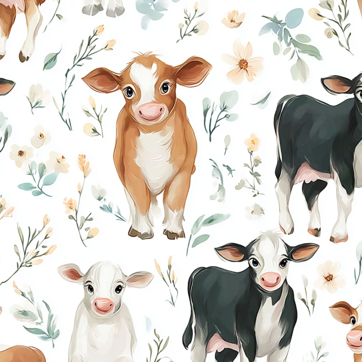 Farmhouse Peel and Stick Wallpaper 17.7in x 9.8ft Cute Baby Calf Farm Cows Soft Floral Contact Paper Vinyl Waterproof Self Adhesive Wall Paper for Bedroom Shelf Cabinet Renter Friendly