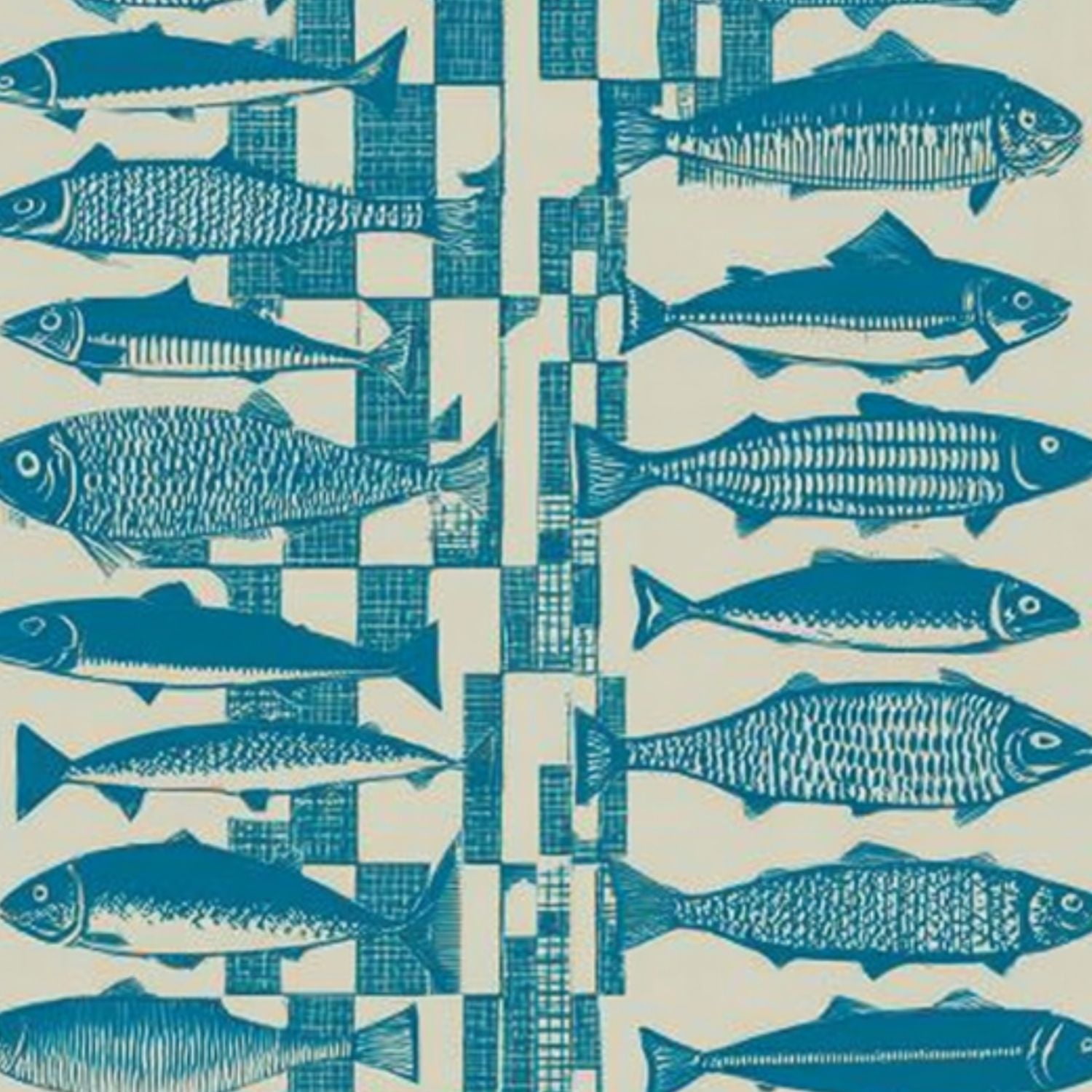 Farmhouse Peel and Stick Wallpaper 17.7in x 9.8ft Fish Blue Beige Color Scheme Contact Paper Vinyl Self-Adhesive Removable Wall Paper for Bedroom Kitchen Cabinet Renter Friendly