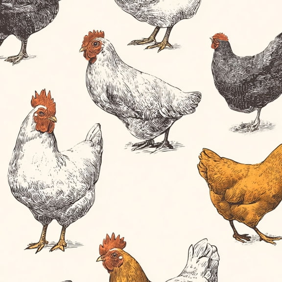 Farmhouse Peel and Stick Wallpaper 17.7in x 9.8ft Hand Drawn Chicken Different Varieties Colors Contact Paper Vinyl Waterproof Self Adhesive Wall Paper for Bedroom Shelf Cabinet Renter Friendly
