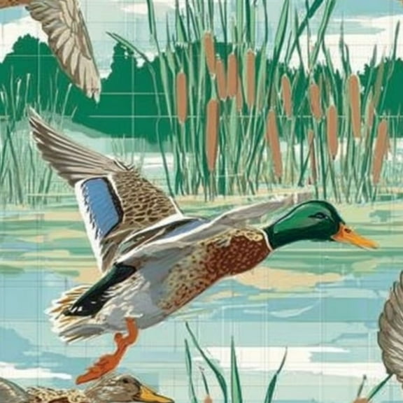 Farmhouse Peel and Stick Wallpaper 17.7in x 9.8ft Mallard Ducks Lake Cattails Vintage Contact Paper Vinyl Self-Adhesive Removable Wall Paper for Bedroom Kitchen Cabinet Décor Renter Friendly