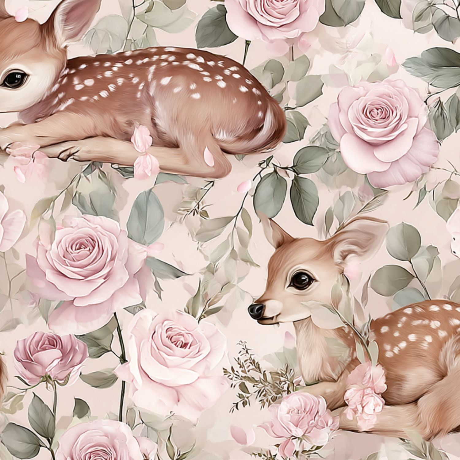 Farmhouse Peel and Stick Wallpaper 23.6in x 9.8ft Baby Deer Fawn Floral Seamless Pastel Pink Contact Paper Vinyl Waterproof Self Adhesive Wall Paper for Bedroom Shelf Cabinet Renter Friendly