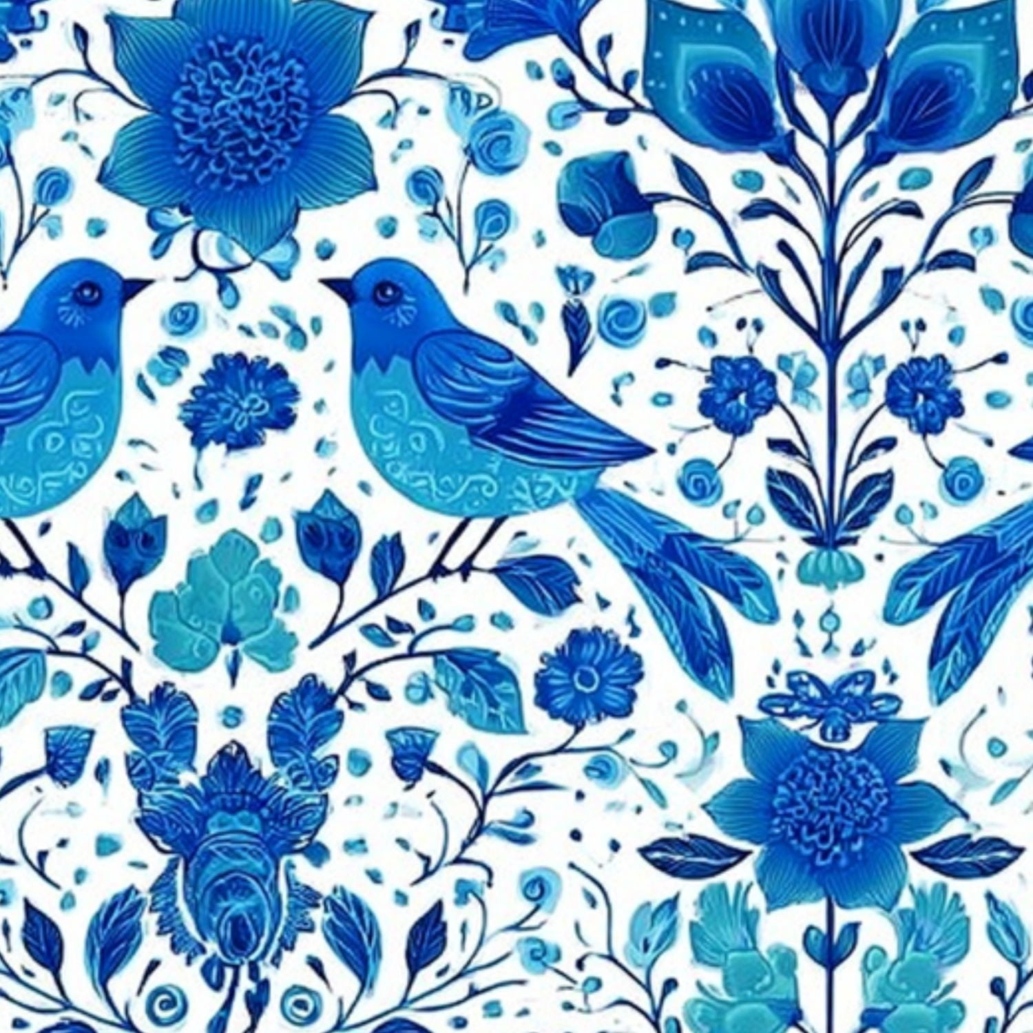 Farmhouse Peel and Stick Wallpaper 23.6in x 9.8ft Blue Birds Floral Folk Art Style Contact Paper Vinyl Self-Adhesive Removable Wall Paper for Bedroom Kitchen Cabinet Renter Friendly