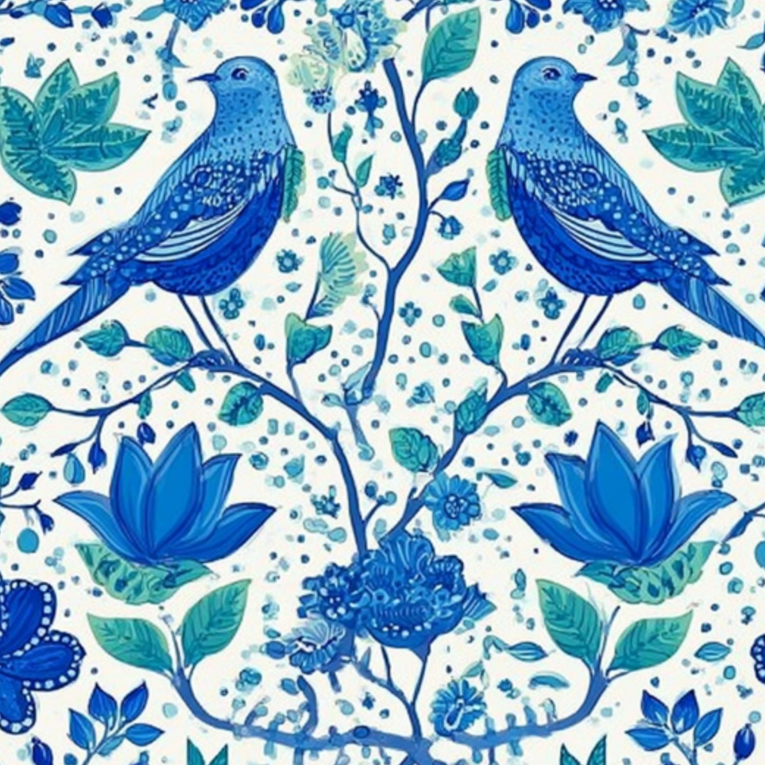 Farmhouse Peel and Stick Wallpaper 23.6in x 9.8ft Blue Floral Birds Botanical Elements Contact Paper Vinyl Self-Adhesive Removable Wall Paper for Bedroom Kitchen Cabinet Renter Friendly