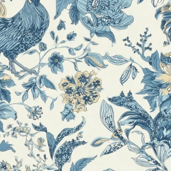 Farmhouse Peel and Stick Wallpaper 23.6in x 9.8ft Blue Floral Rooster Vintage Botanical Elements Mural Vinyl Self-Adhesive Removable Wall Paper for Bedroom Kitchen Cabinet Renter Friendly